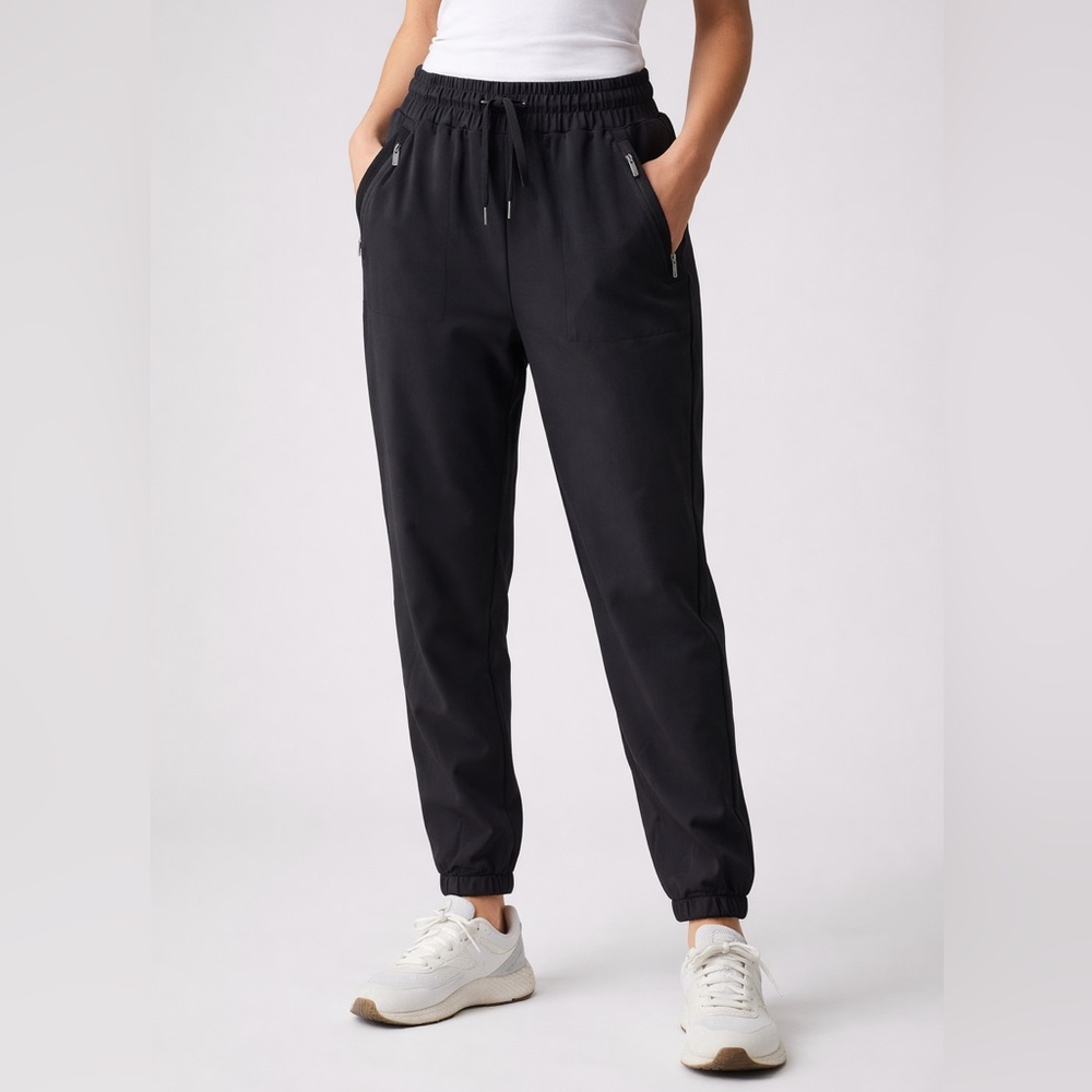 Black Jogger Pants Size M Elastic Waist Zip Pockets Athleisure